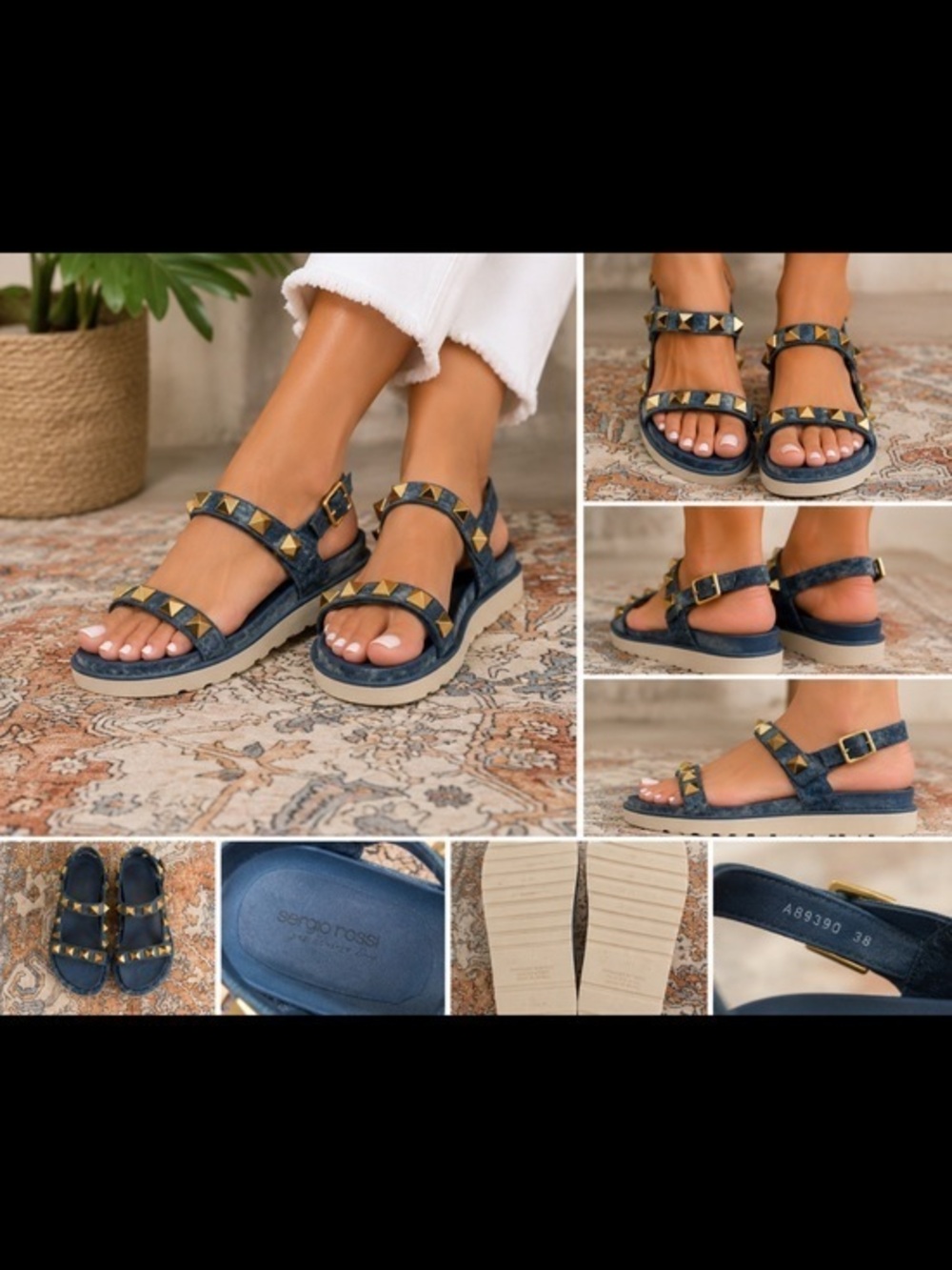 Denim Suzani Bissoli Valentino Roman stud sandals look alike